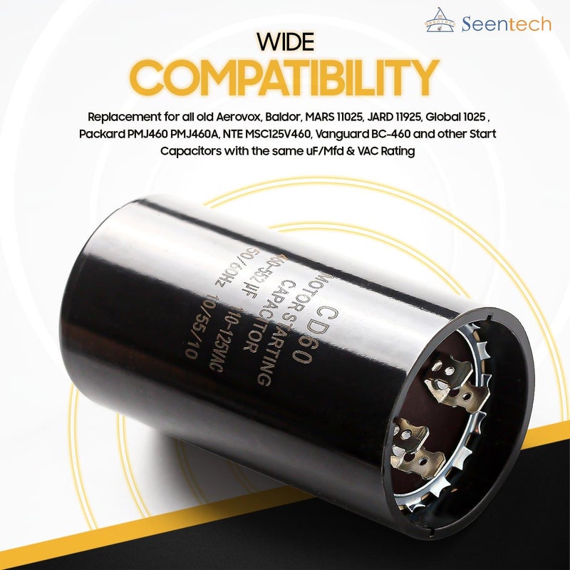 Seentech 460-552 uf/MFD 110-125 VAC ±20% CD60 Round Motor Start Capacitor 50/60 Hz AC Electric Motor Universal Fit for AC Motor Run or Fan Start and Cool or Heat Pump Air Conditioner - Image 3